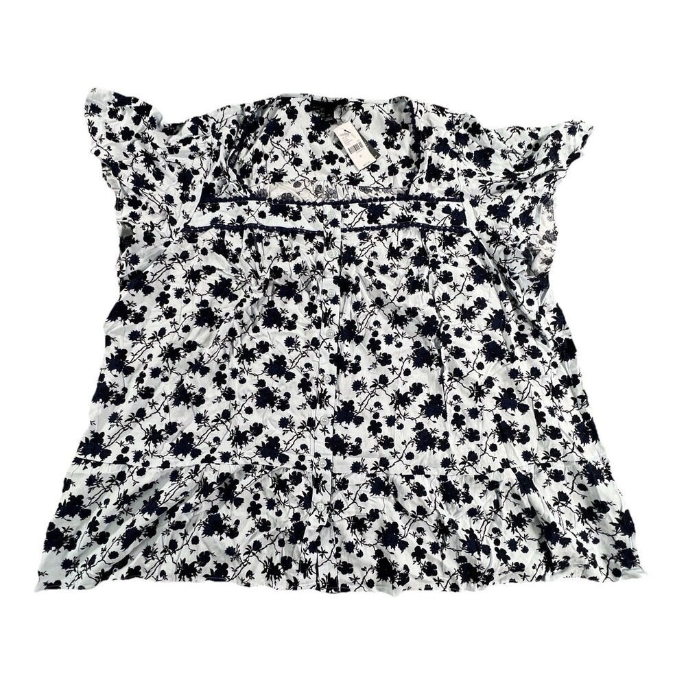 Lane Bryant Women’s Button Down Floral Blue Short Sleeve Top Blouse Size 22 NWT
